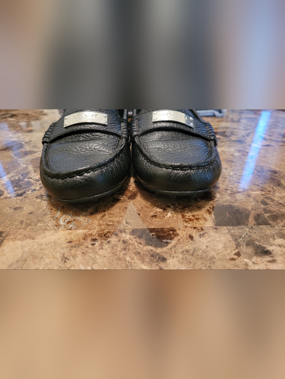 Coach Black Pebbled Leather Loafers with Silver Plaque - Picture 5 of 10